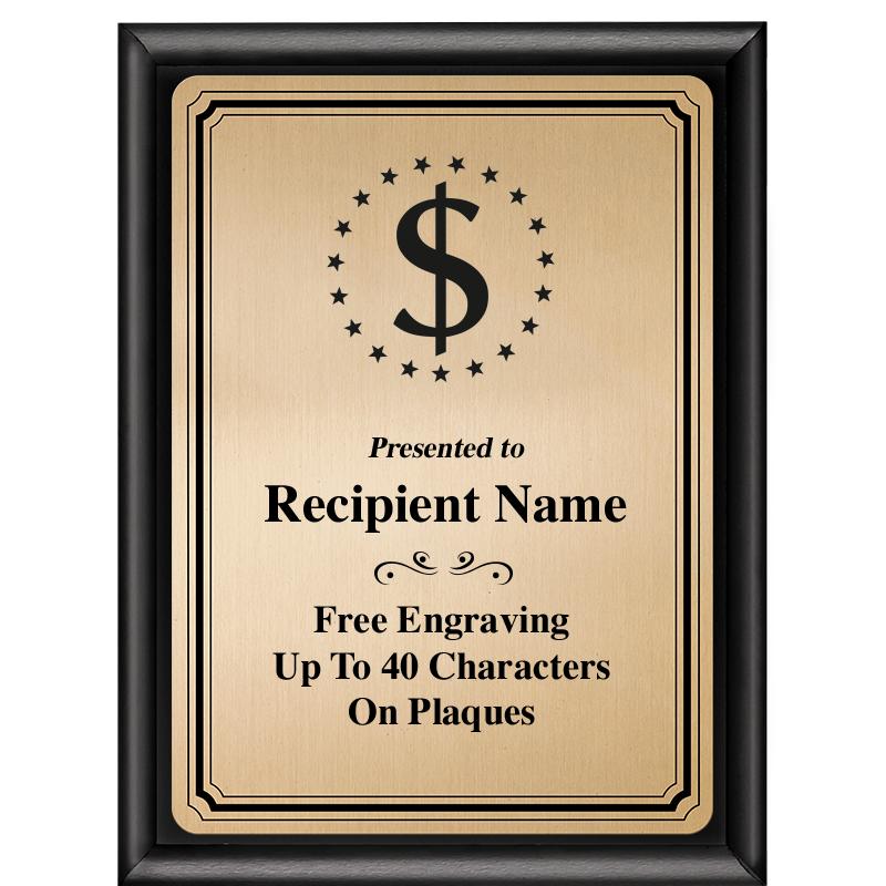 6X8 GOLD TRIO PLT BLK SHNY PLQ