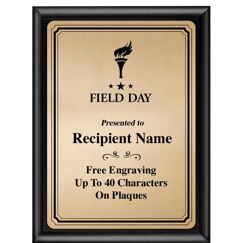 6X8 GOLD TRIO PLT BLK SHNY PLQ