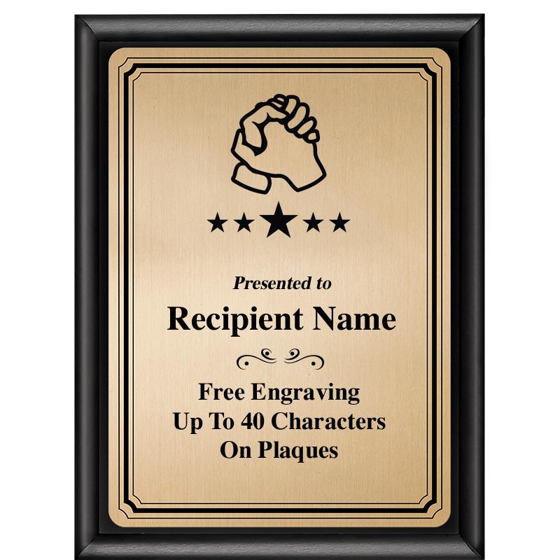 6X8 GOLD TRIO PLT BLK SHNY PLQ