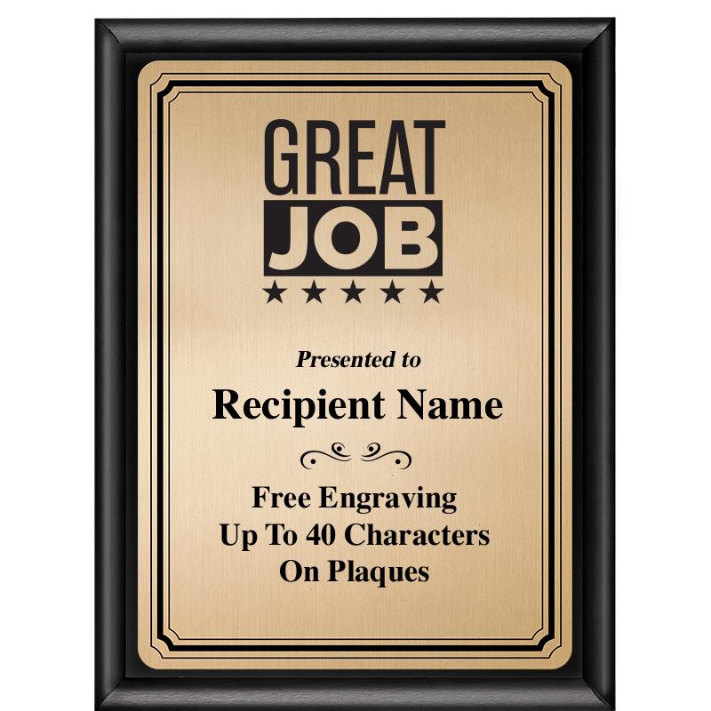 6X8 GOLD TRIO PLT BLK SHNY PLQ