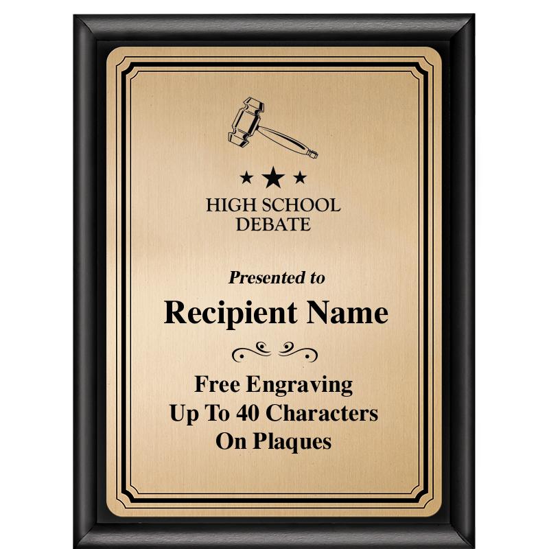 6X8 GOLD TRIO PLT BLK SHNY PLQ