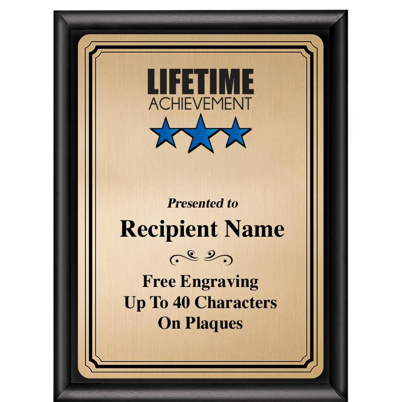 6X8 GOLD TRIO PLT BLK SHNY PLQ