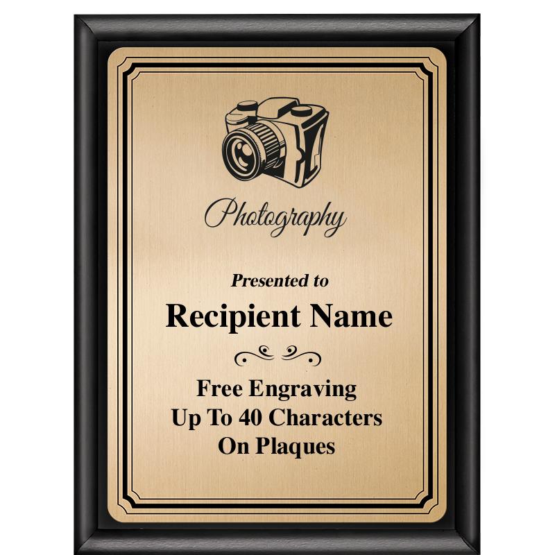 6X8 GOLD TRIO PLT BLK SHNY PLQ