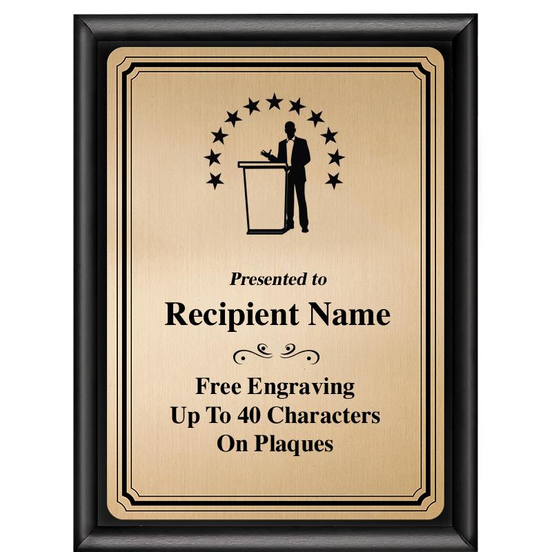 6X8 GOLD TRIO PLT BLK SHNY PLQ