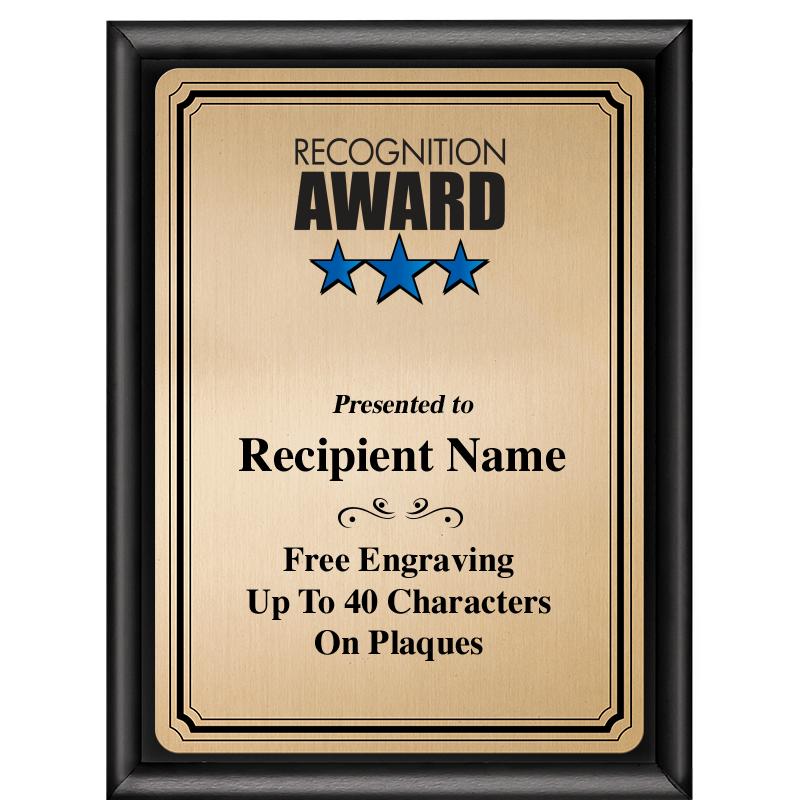 6X8 GOLD TRIO PLT BLK SHNY PLQ