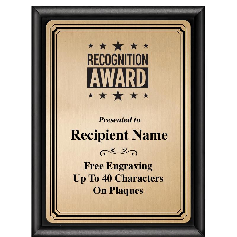 6X8 GOLD TRIO PLT BLK SHNY PLQ