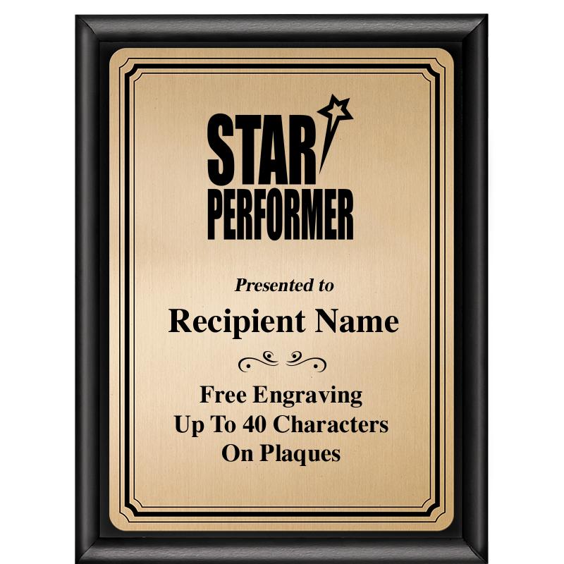 6X8 GOLD TRIO PLT BLK SHNY PLQ