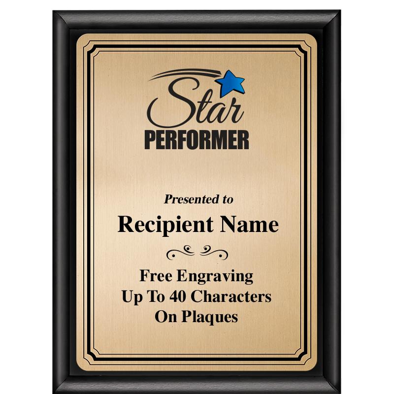 6X8 GOLD TRIO PLT BLK SHNY PLQ