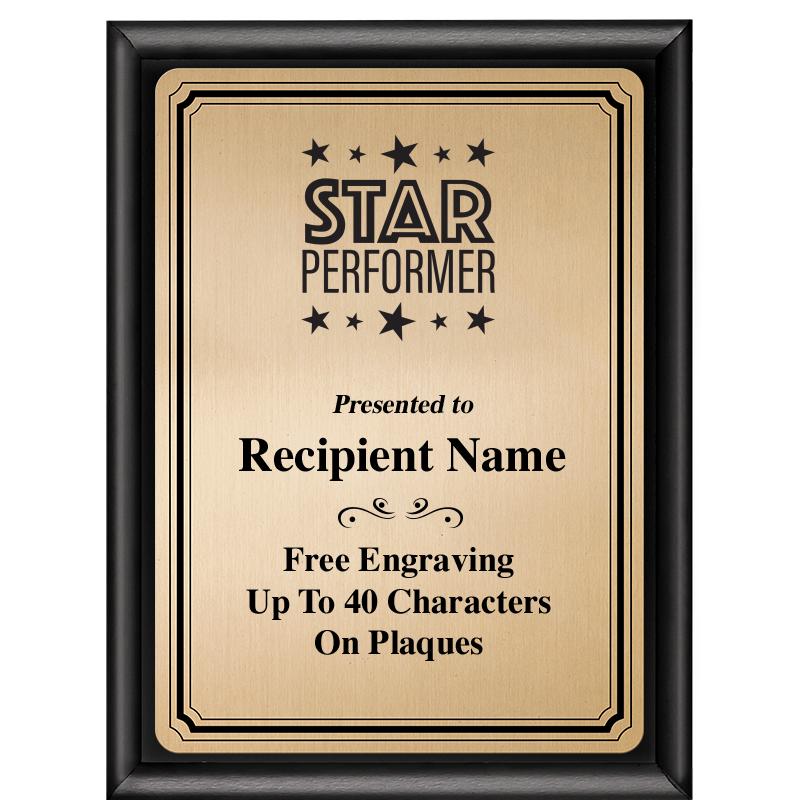 6X8 GOLD TRIO PLT BLK SHNY PLQ