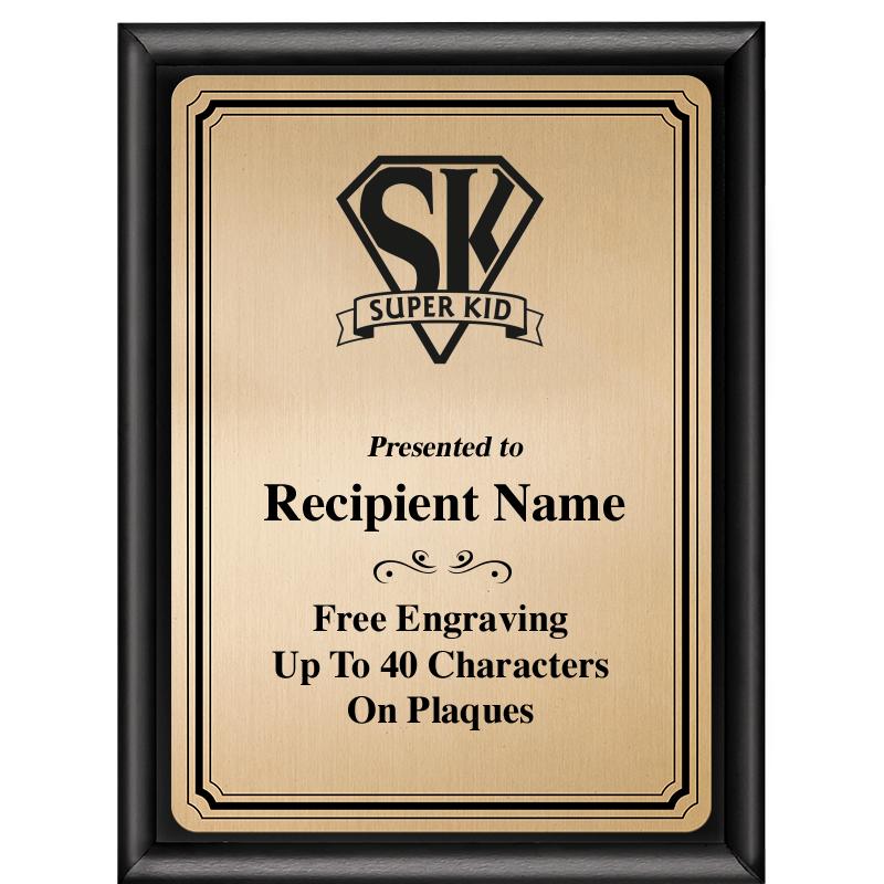 6X8 GOLD TRIO PLT BLK SHNY PLQ