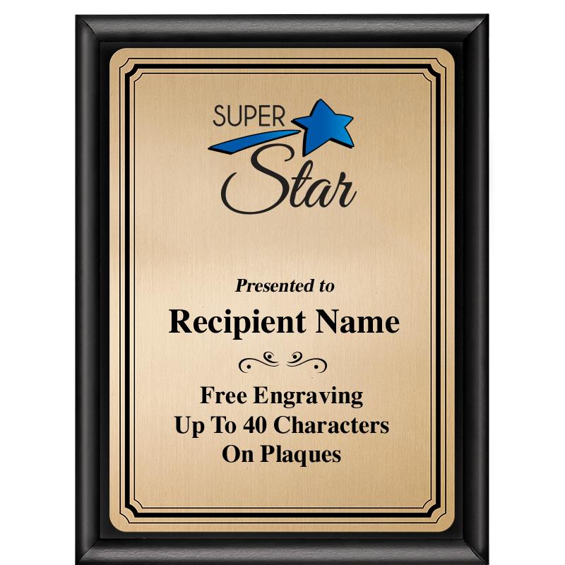 6X8 GOLD TRIO PLT BLK SHNY PLQ