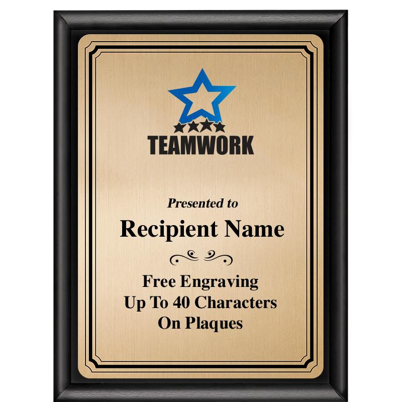 6X8 GOLD TRIO PLT BLK SHNY PLQ