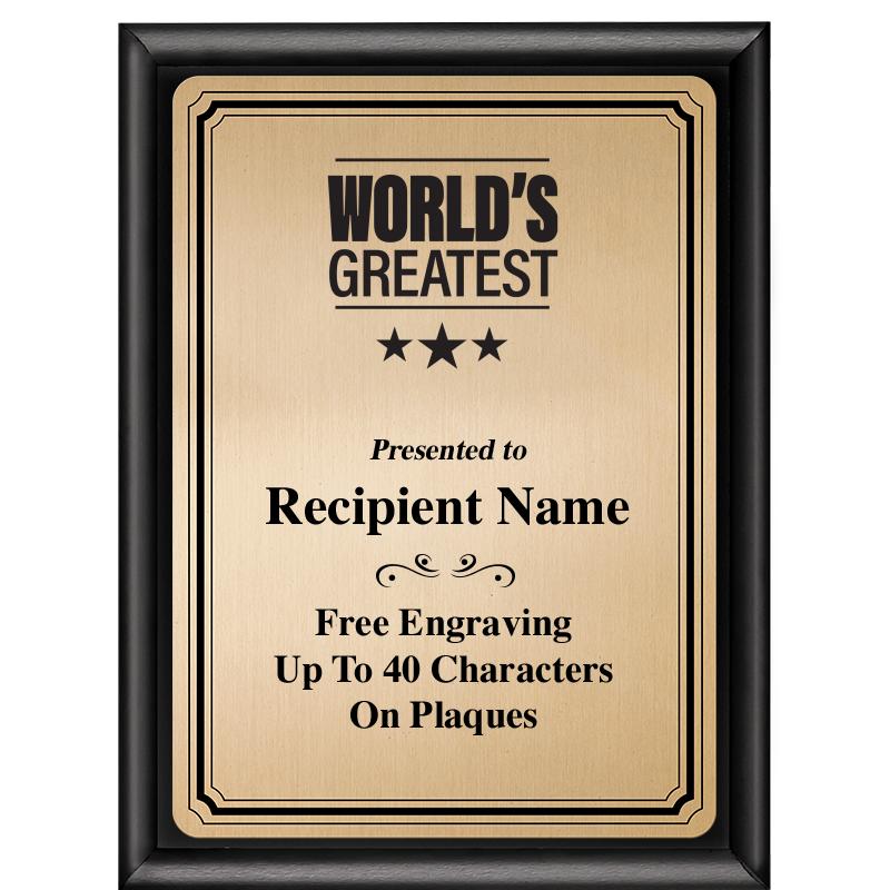 6X8 GOLD TRIO PLT BLK SHNY PLQ