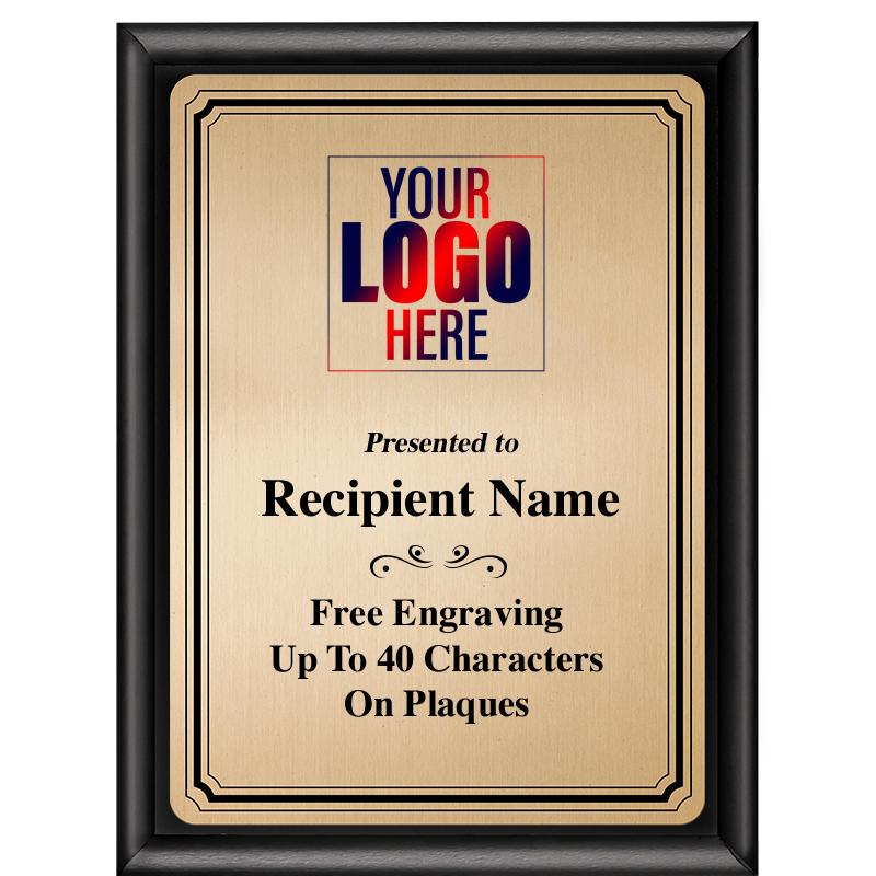 6X8 GOLD TRIO PLT BLK SHNY PLQ