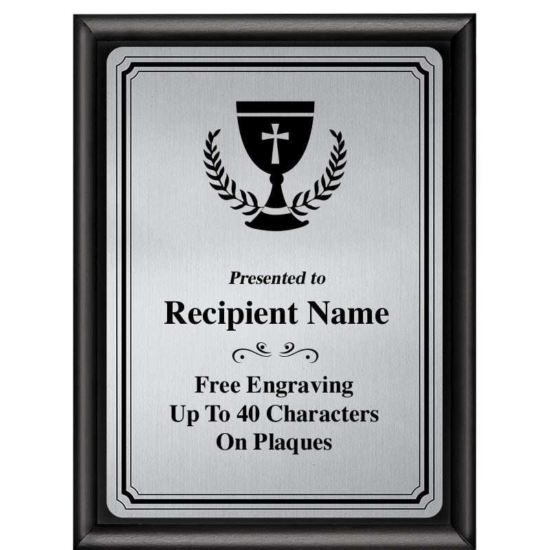 6X8 SLVR TRIO PLT BLK SHNY PLQ