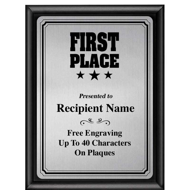 6X8 SLVR TRIO PLT BLK SHNY PLQ