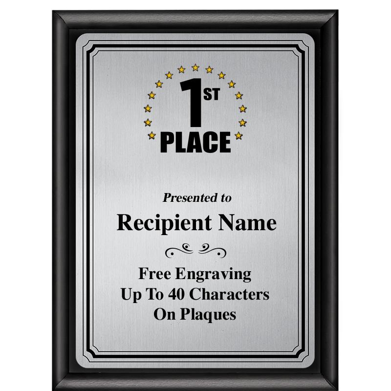 6X8 SLVR TRIO PLT BLK SHNY PLQ