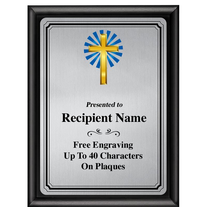 6X8 SLVR TRIO PLT BLK SHNY PLQ