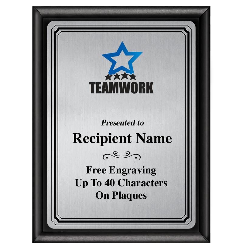 6X8 SLVR TRIO PLT BLK SHNY PLQ