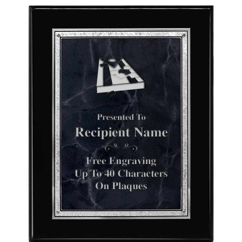 7X9 GY MARB FLOURISH PQ BK/SV