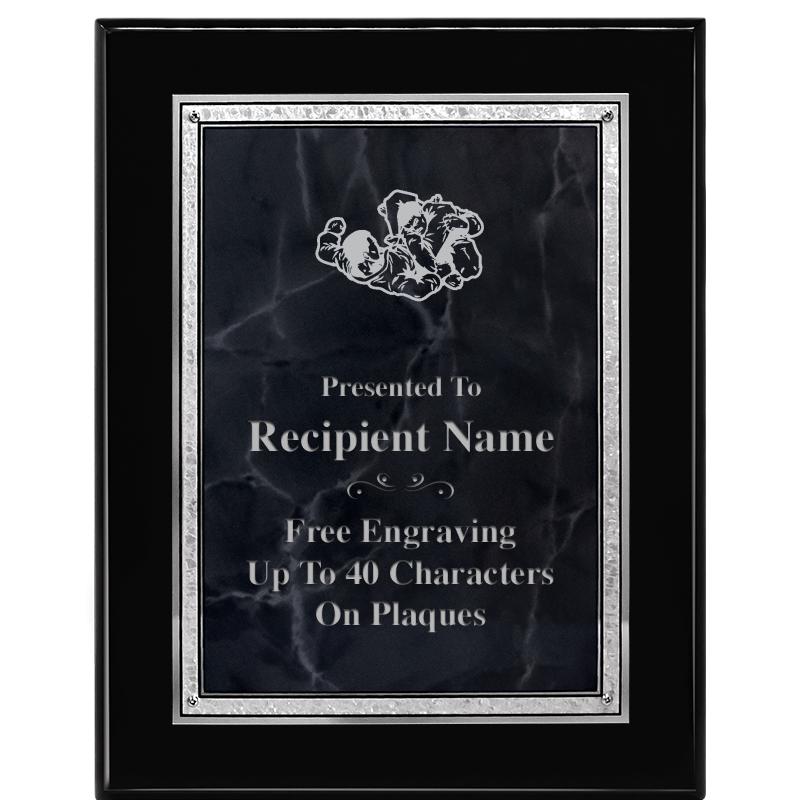 7X9 GY MARB FLOURISH PQ BK/SV