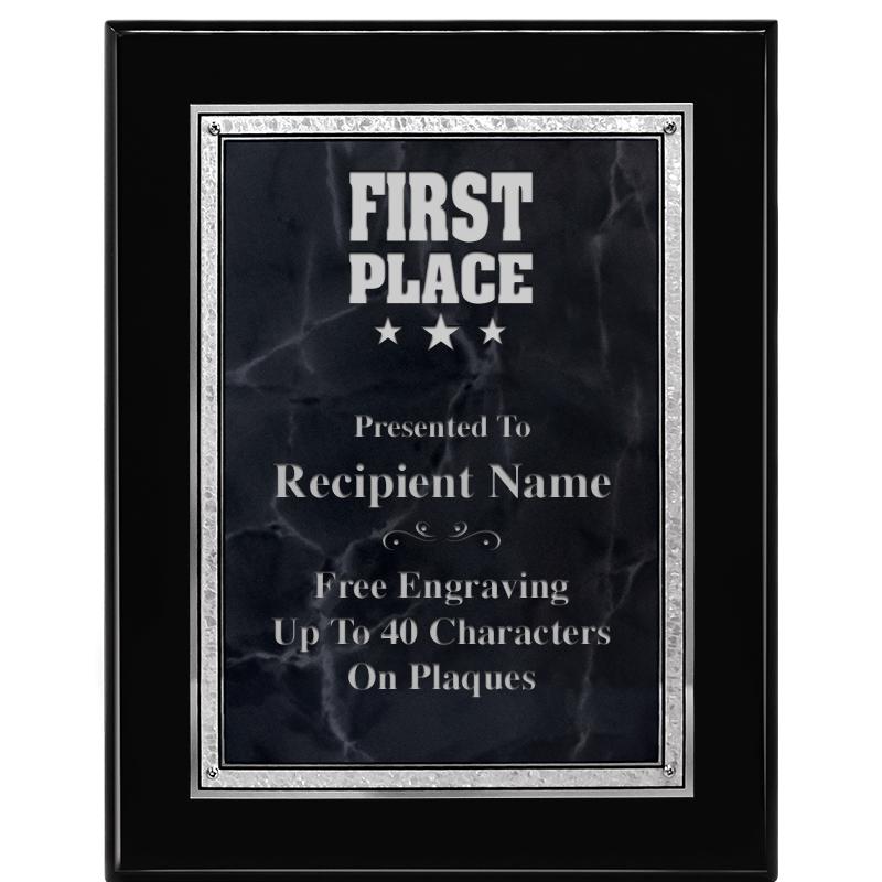 7X9 GY MARB FLOURISH PQ BK/SV