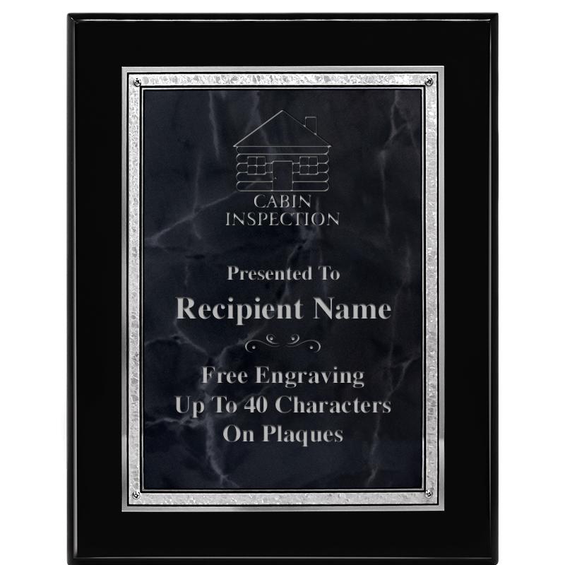 7X9 GY MARB FLOURISH PQ BK/SV