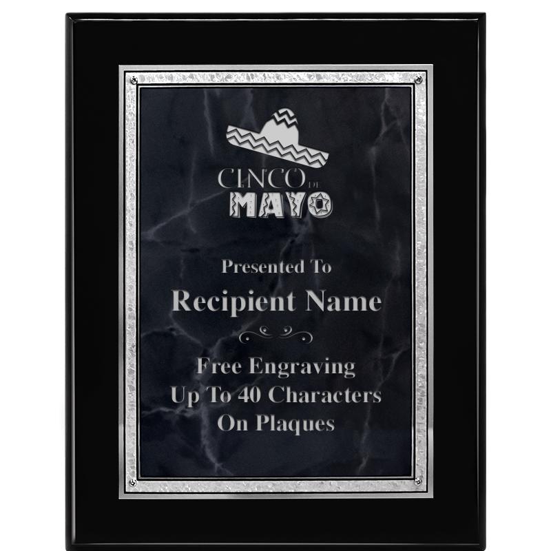 7X9 GY MARB FLOURISH PQ BK/SV