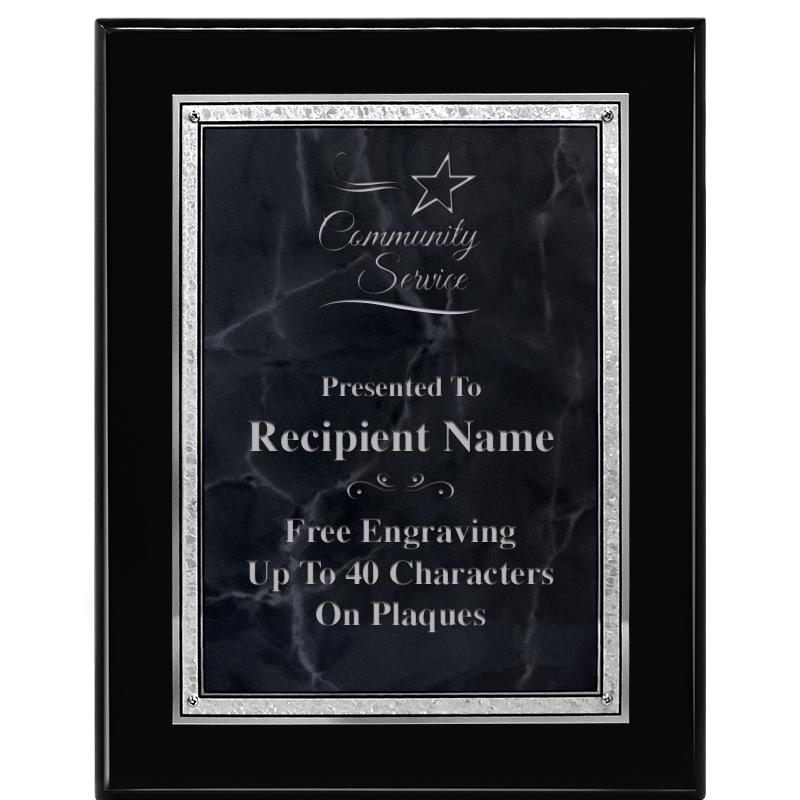 7X9 GY MARB FLOURISH PQ BK/SV