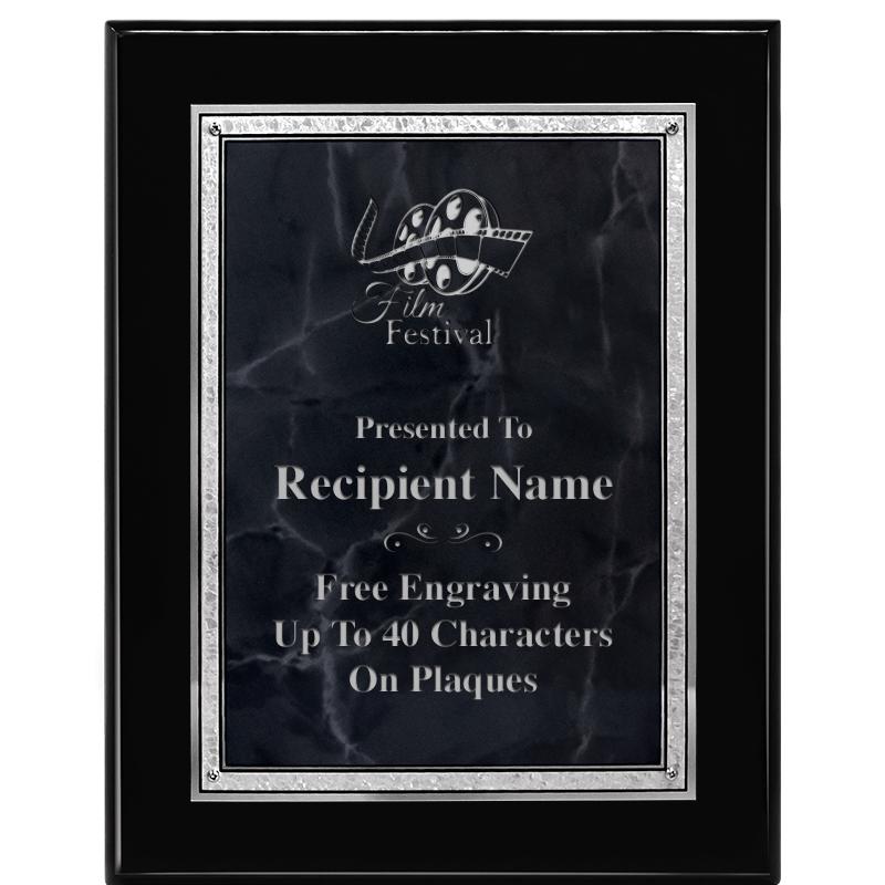 7X9 GY MARB FLOURISH PQ BK/SV