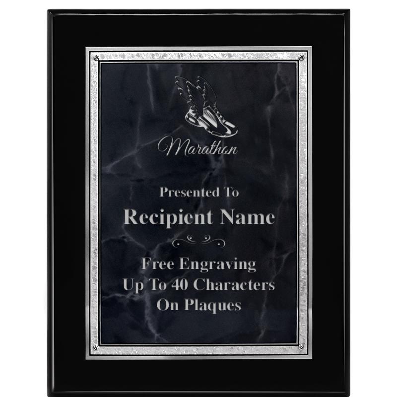 7X9 GY MARB FLOURISH PQ BK/SV