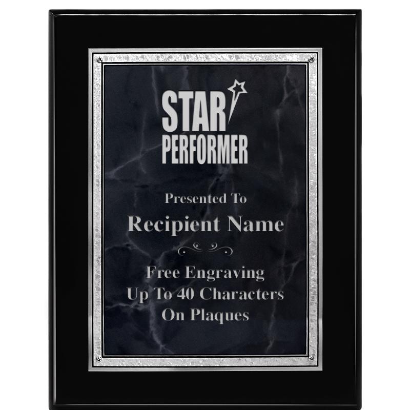 7X9 GY MARB FLOURISH PQ BK/SV