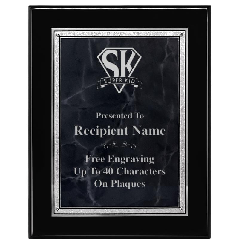 7X9 GY MARB FLOURISH PQ BK/SV