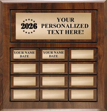 Perpetual Black Star Insert Trophy Plaques | 12 Plate Cherry Wood 