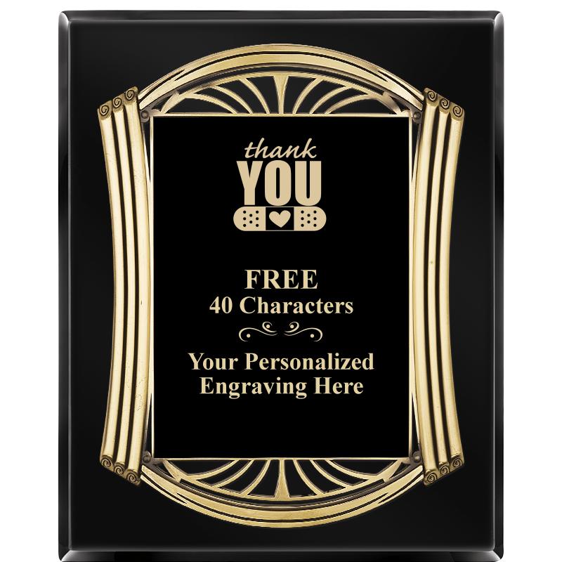 10.5X13 ROMAN BLACK W GLD PLQ