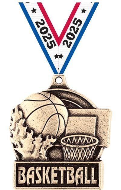1 3/4" BASKETBALL MEDAL GOLD