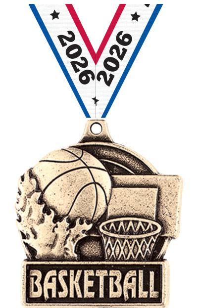 1 3/4" BASKETBALL MEDAL GOLD