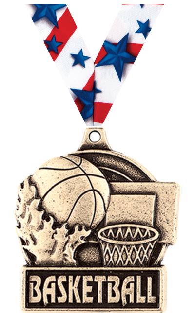 1 3/4" BASKETBALL MEDAL GOLD