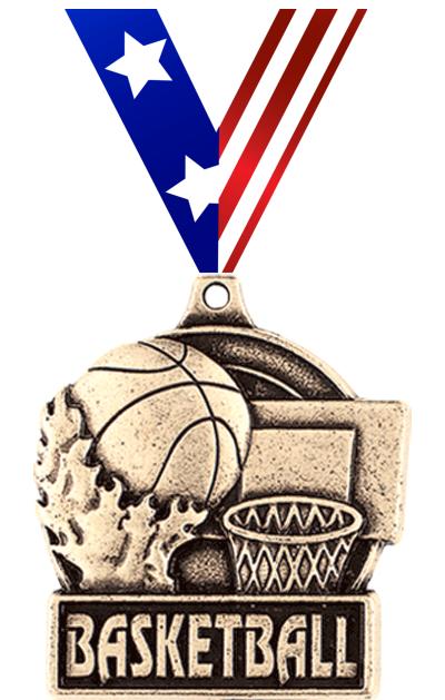 1 3/4" BASKETBALL MEDAL GOLD