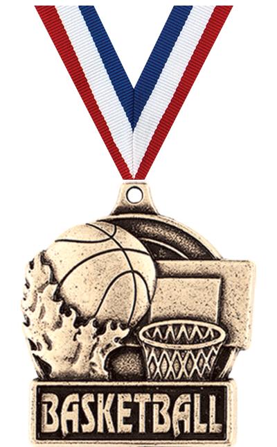 1 3/4" BASKETBALL MEDAL GOLD