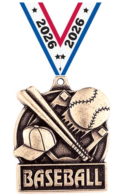 1 3/4" BASEBALL MEDAL GOLD