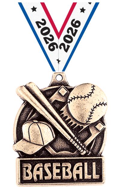 1 3/4" BASEBALL MEDAL GOLD