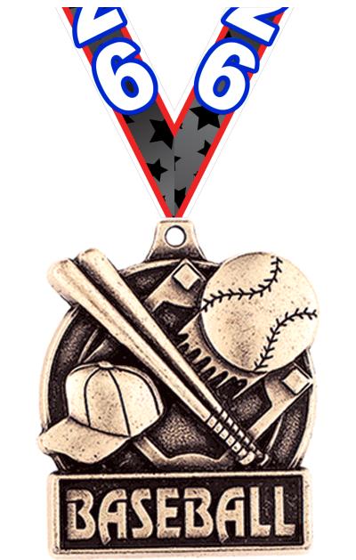 1 3/4" BASEBALL MEDAL GOLD
