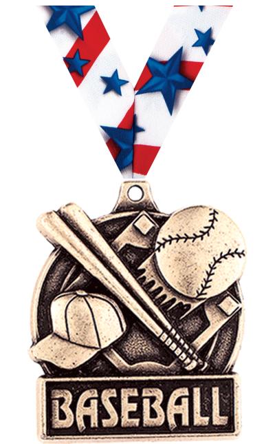 1 3/4" BASEBALL MEDAL GOLD