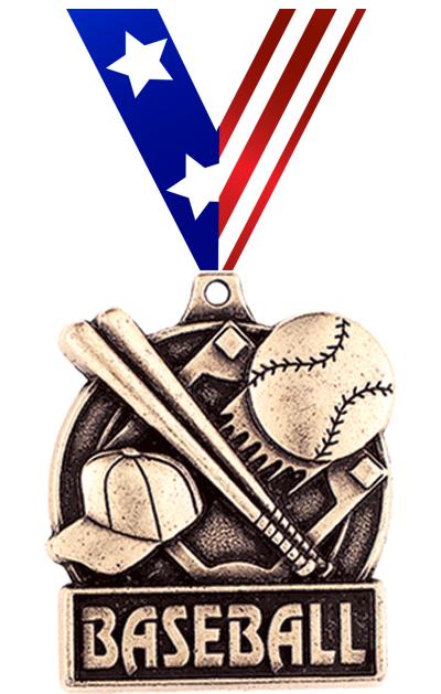 1 3/4" BASEBALL MEDAL GOLD