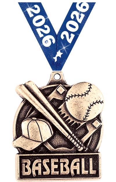 1 3/4" BASEBALL MEDAL GOLD