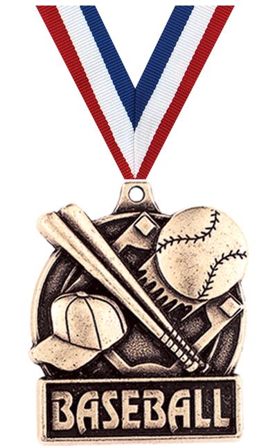 1 3/4" BASEBALL MEDAL GOLD