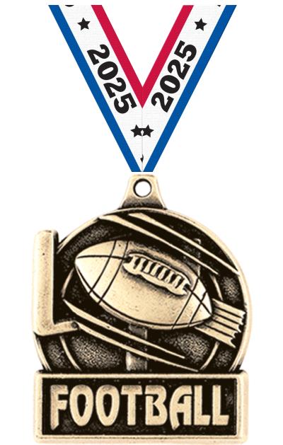 1 3/4" FOOTBALL MEDAL GOLD