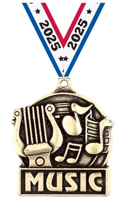 1 3/4" MUSIC MEDAL GOLD
