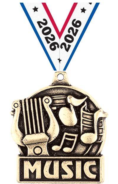 1 3/4" MUSIC MEDAL GOLD
